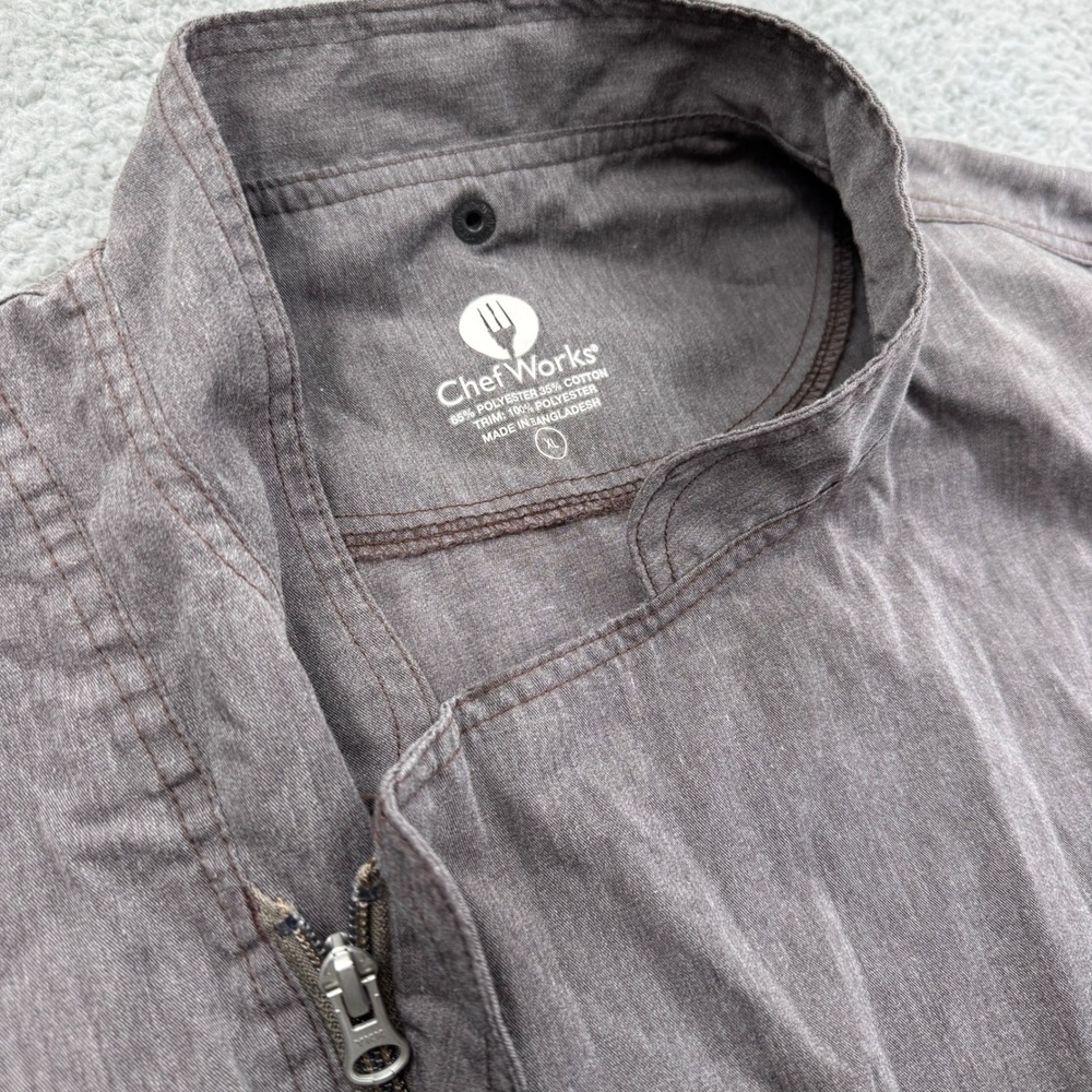 Chef Works Mens XL Chef Coat Jacket Gray‎ Long Sleeve Zip Up Work Uniform